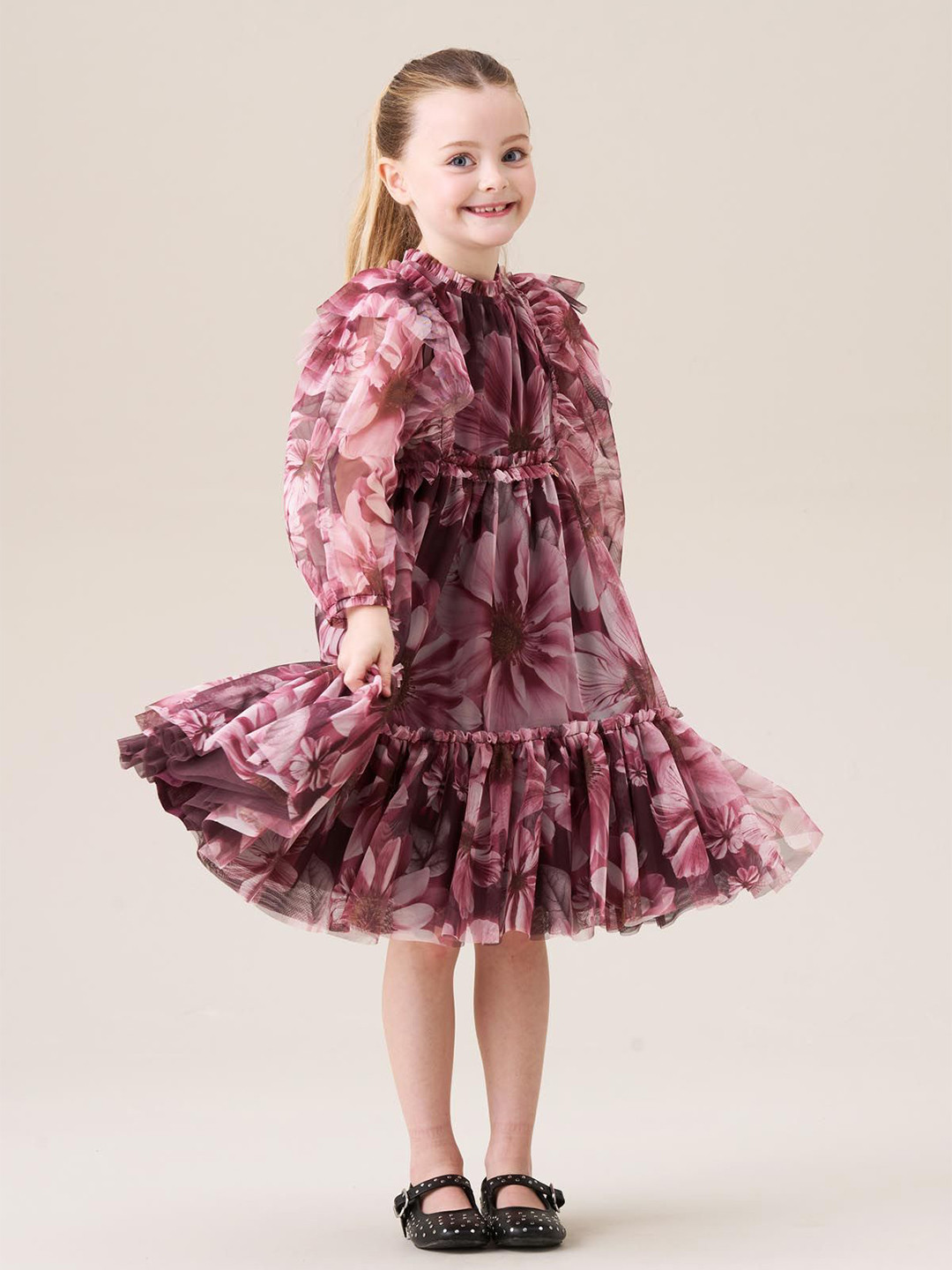 Angel & Rocket Girls Floral Print Puff Sleeve Fit and Flare Dress