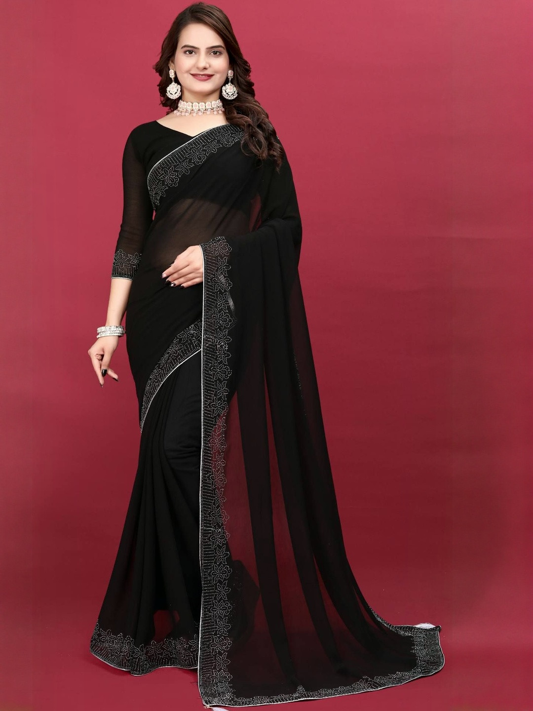 MEAVEN FEB Embellished Georgette Saree with Intricate Stone Embellishments