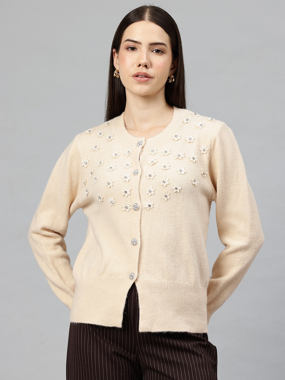 Pierre Carlo Floral Applique Cardigan