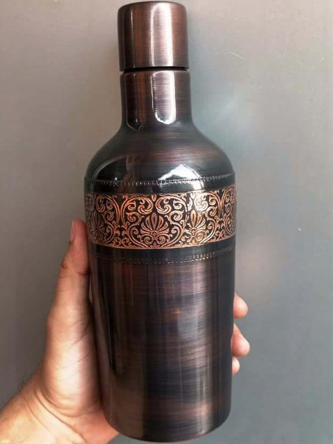 Lupaava Copper-Toned & Black Floral Printed Water Bottle 900 ml