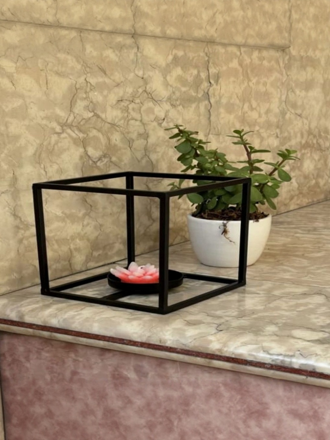 NM HANDICRAFTS Black Hexagonal Shaped Candle Holder