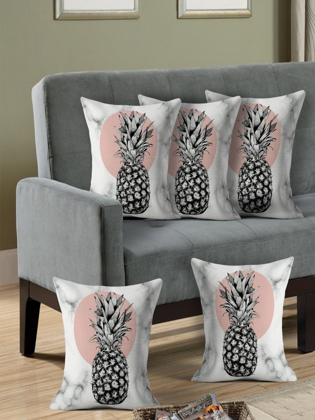Cushion Villa Grey Set of 5 Conversational Satin Square Cushion Covers