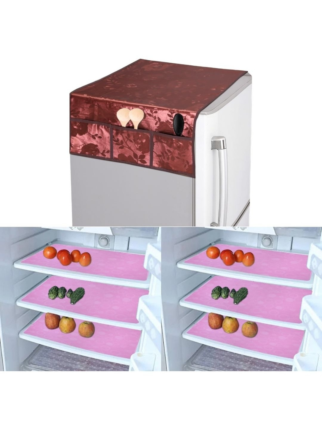 CROSMO Multi Color Printed Pack of 7 Plastic Fridge Top Cover and Fridge Mats