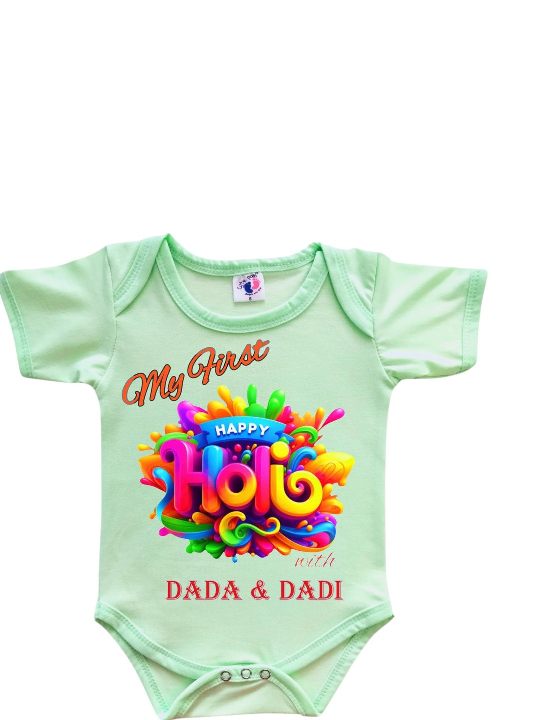 Cute Pals Infants My First Holi With Dada and Dadi Printed Cotton Bodysuit