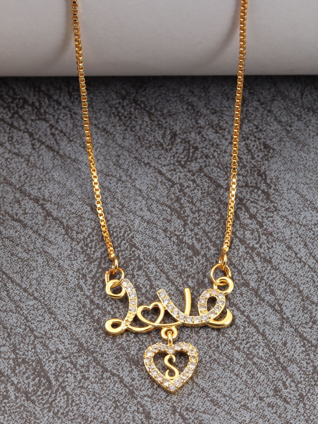 Laksh Enterprise Women Gold-Plated Heart Hanging Letter S Necklace & Earrings