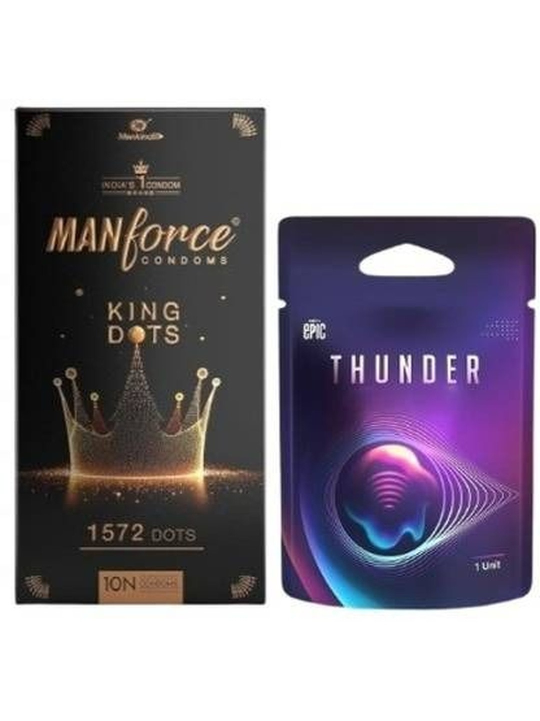 Manforce Set Of 2 King Dots Extra Dotted Condoms - 10 Sheets & Epic Thunder Ring