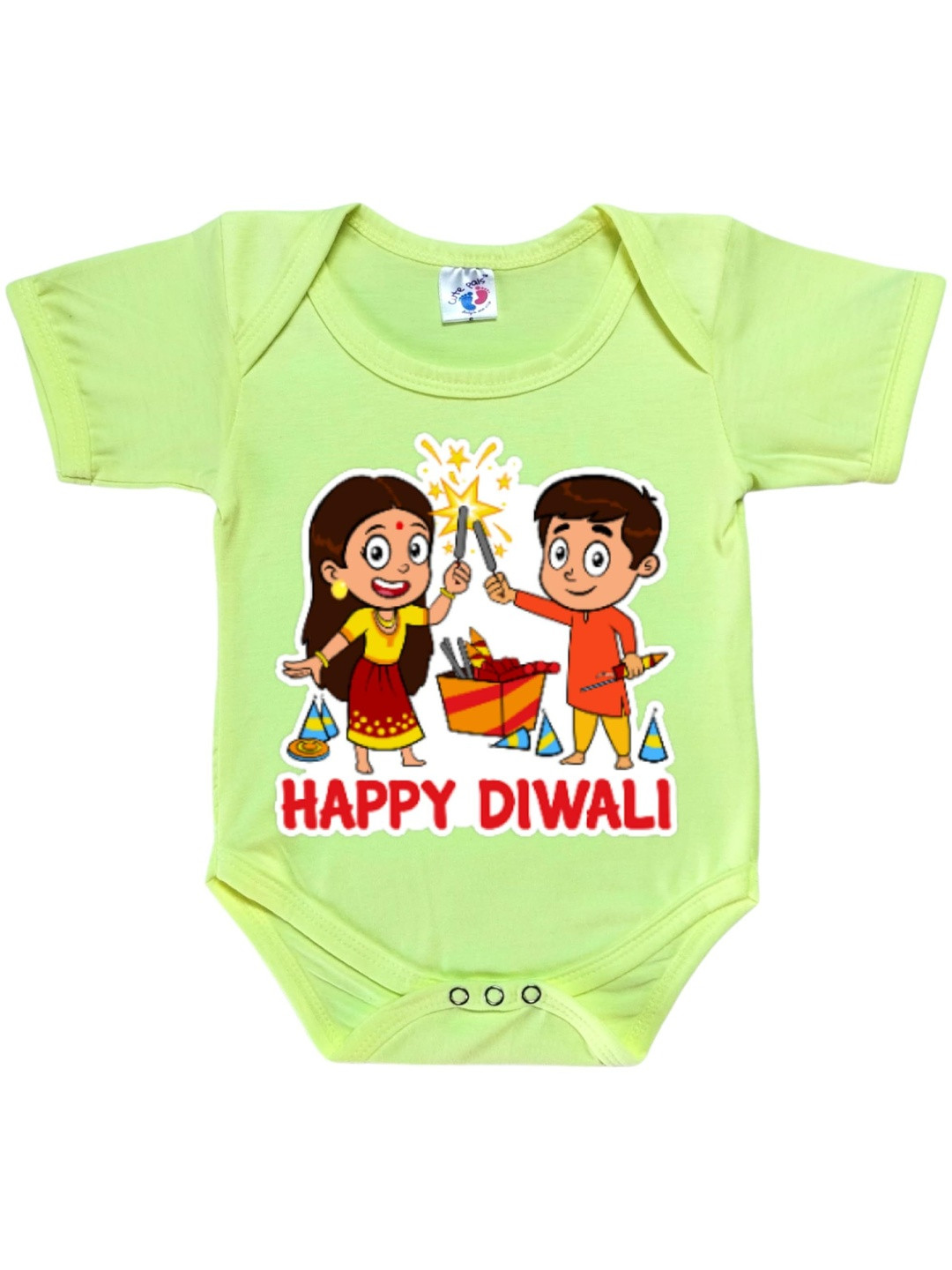 Cute Pals Infants Kids Happy Diwali Printed Cotton Envelope Neck Bodysuit