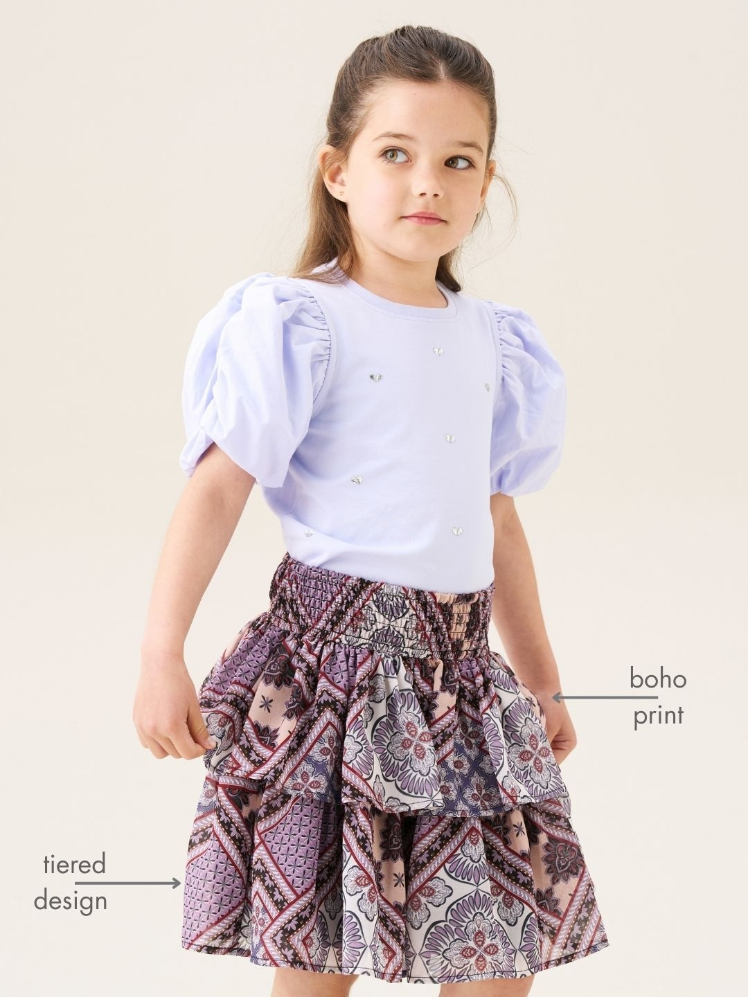 Angel & Rocket Adrienne Girls Printed Tiered Flared Skirt