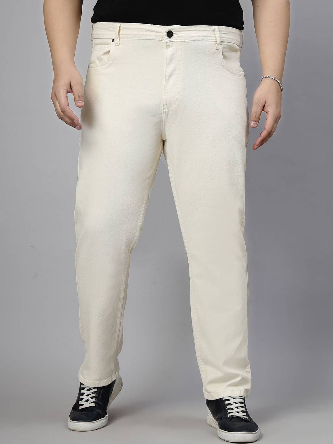 Style Quotient Men Plus Size Solid Narrow Tapered Fit Mid-Rise Stretchable Jeans