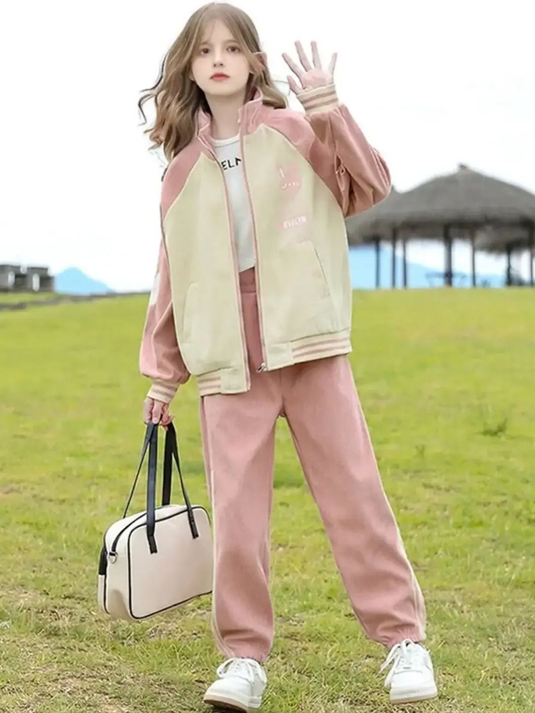 INCLUD Girls Bunny Face Printed Zipper Jacket With Joggers