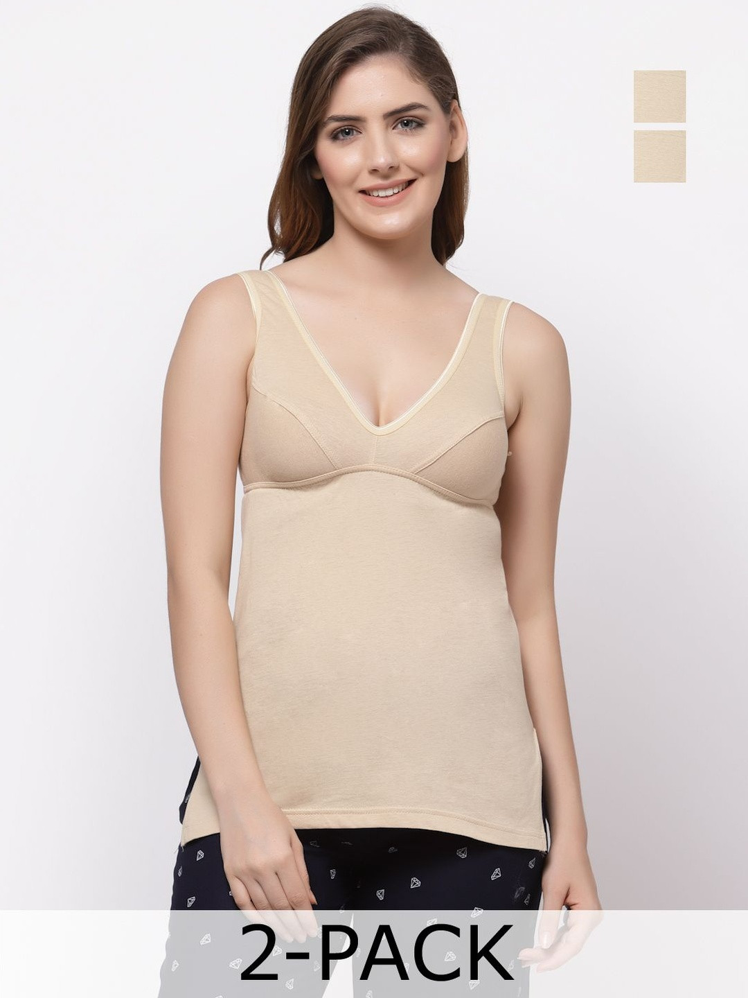 Floret Women Pack Of 2 Pure Cotton V-Neck Sleeveless Camisoles