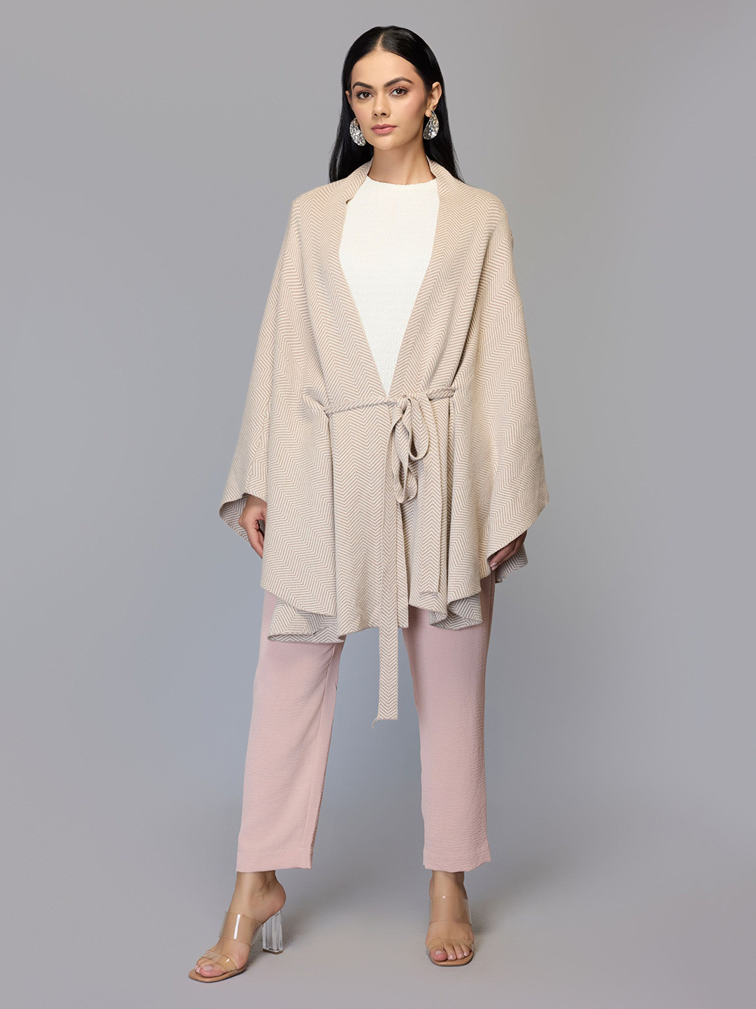 Tamiska By Narendra Kumar Women Longline Wrap Cape Sweater