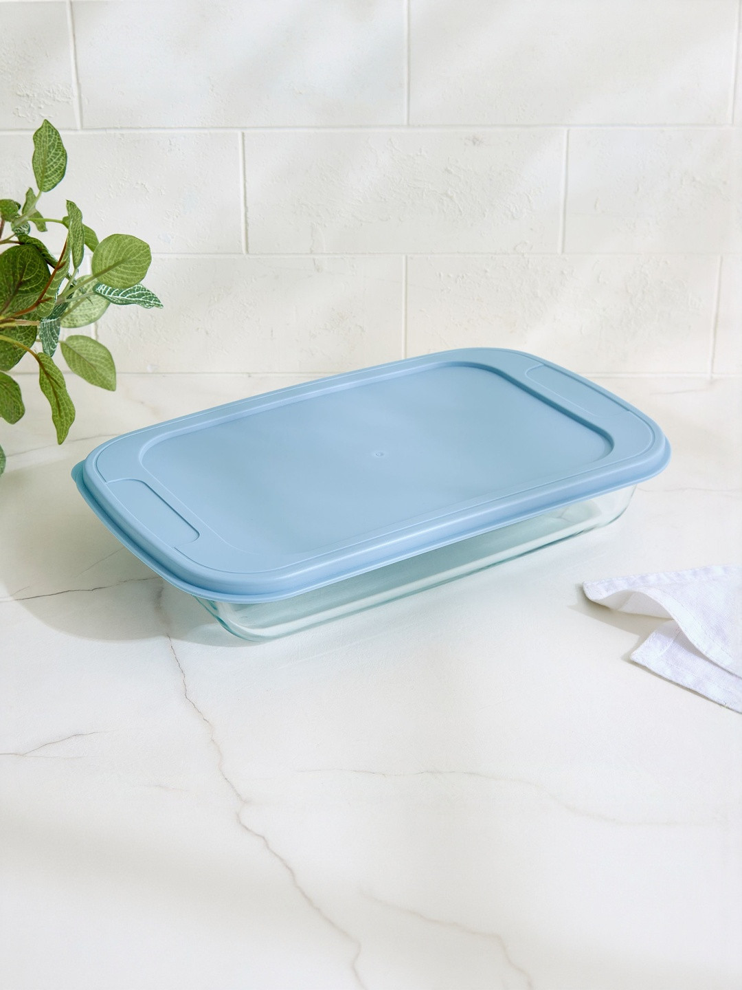 Home Centre Bakers Pride Elara Blue & Transparent Borosilicate Glass Baking Dish With Lid