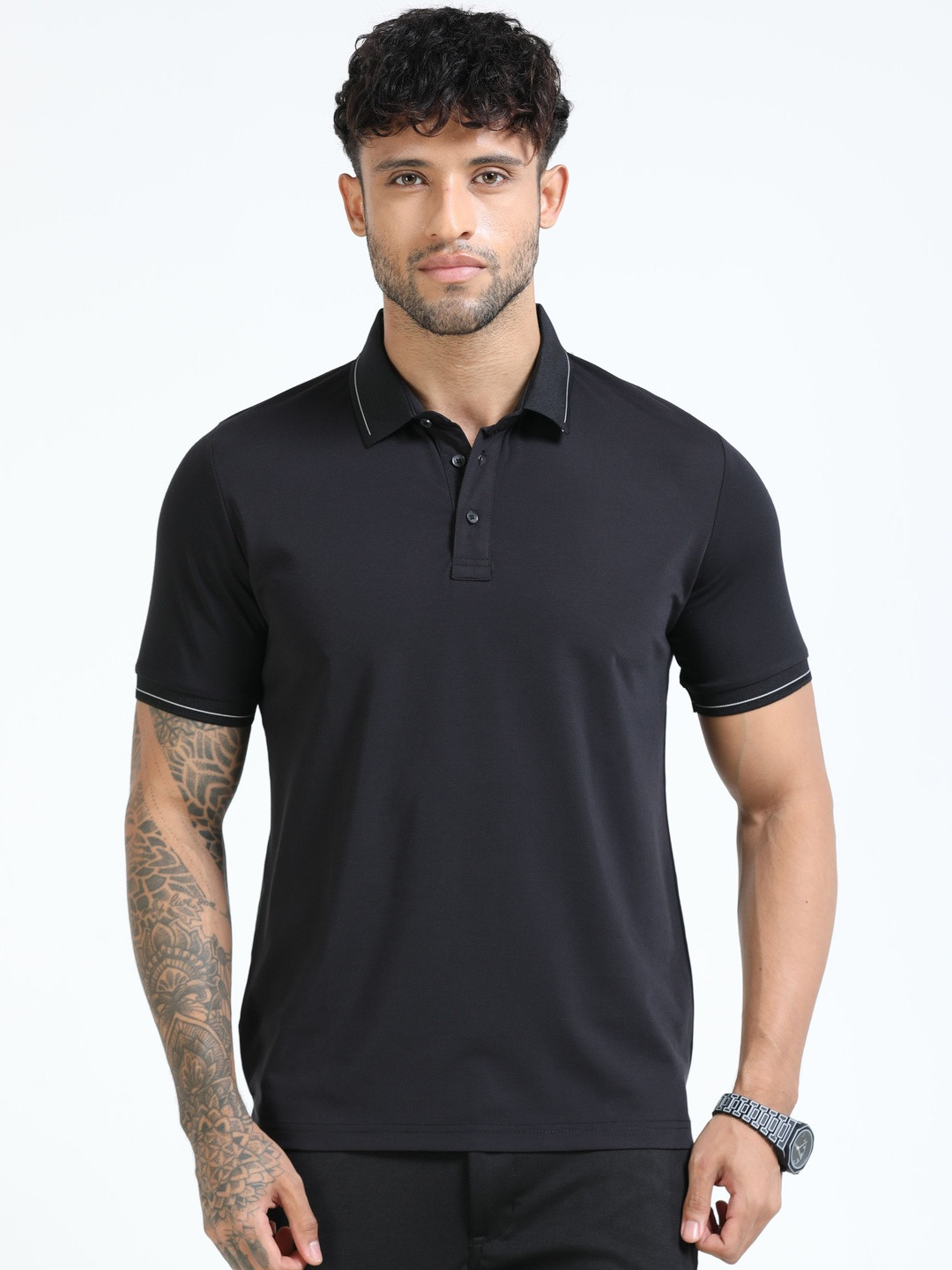 COOL COLORS Men Polo Collar Slim Fit T-shirt