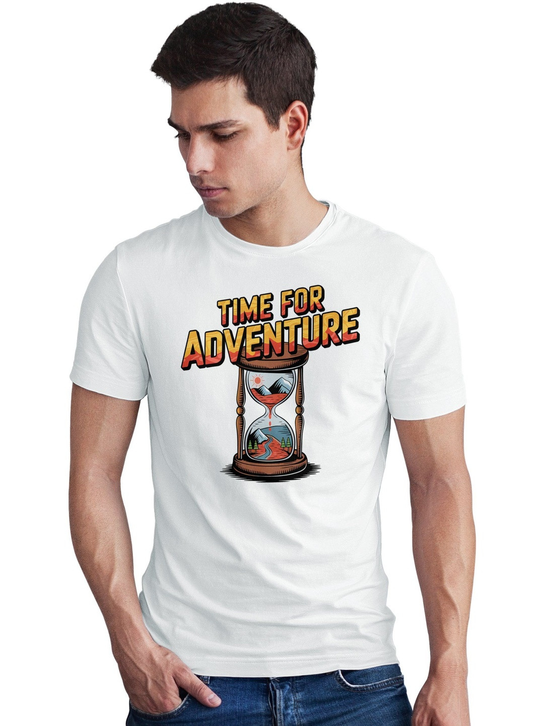 Seekbuylove Men Time For Adventure Printed Round Neck Bio Finish Cotton T-shirt
