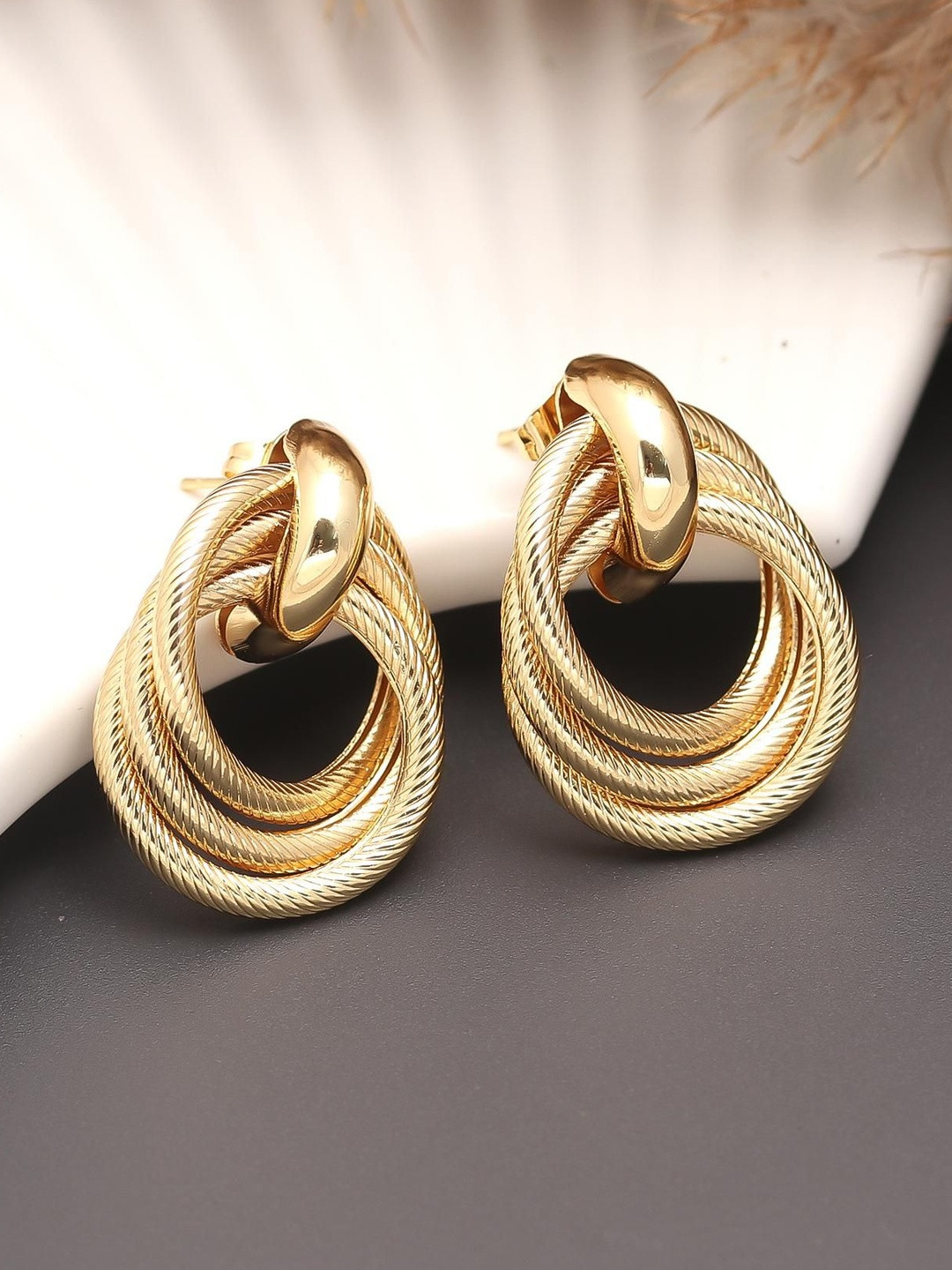 MAHTTAB Women Geometric Gold-Plated Drop Earrings