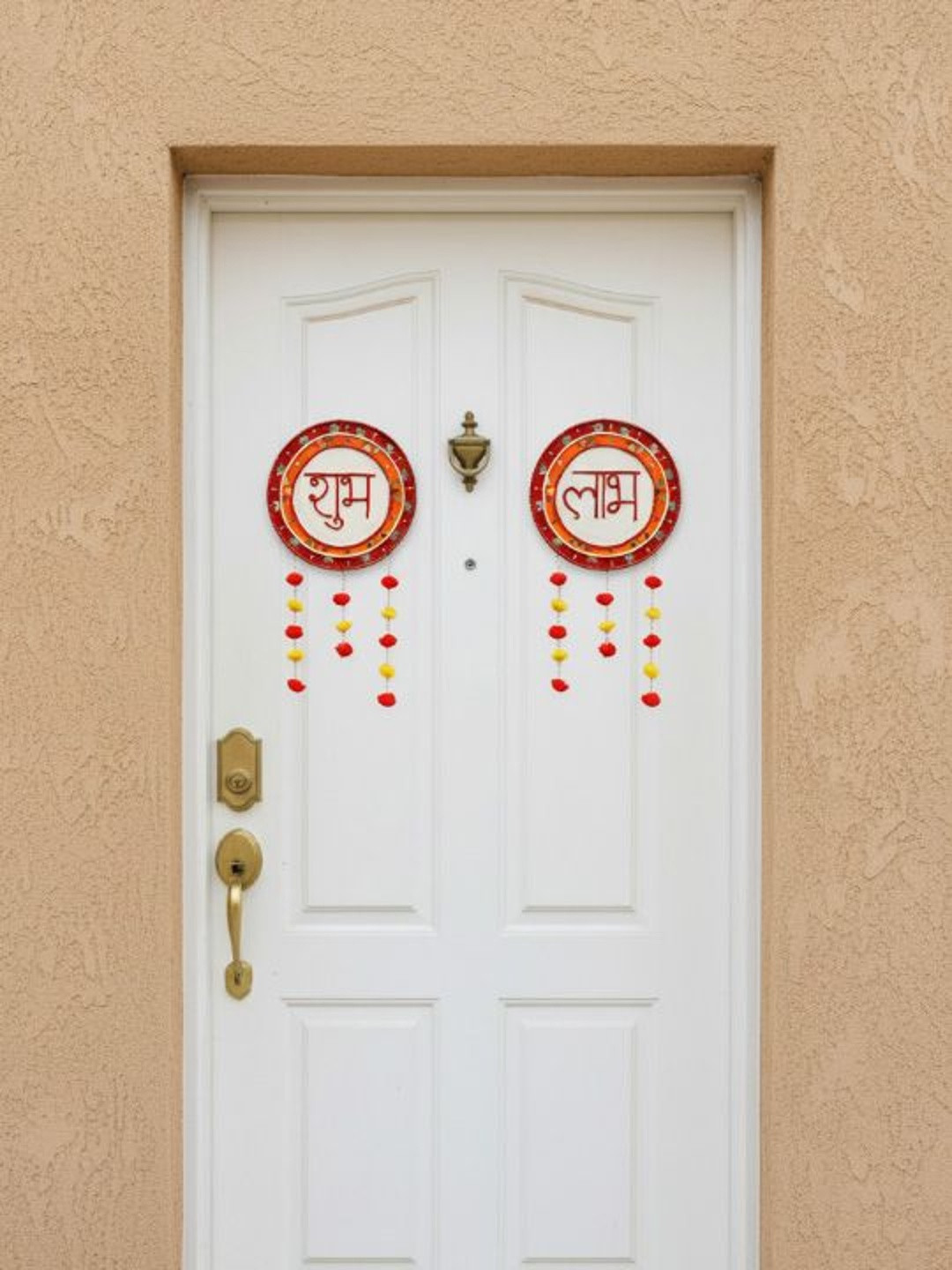 ASIDEA Red Set of 2 Shubh & Labh Lippan Art Hangings Wall Decor