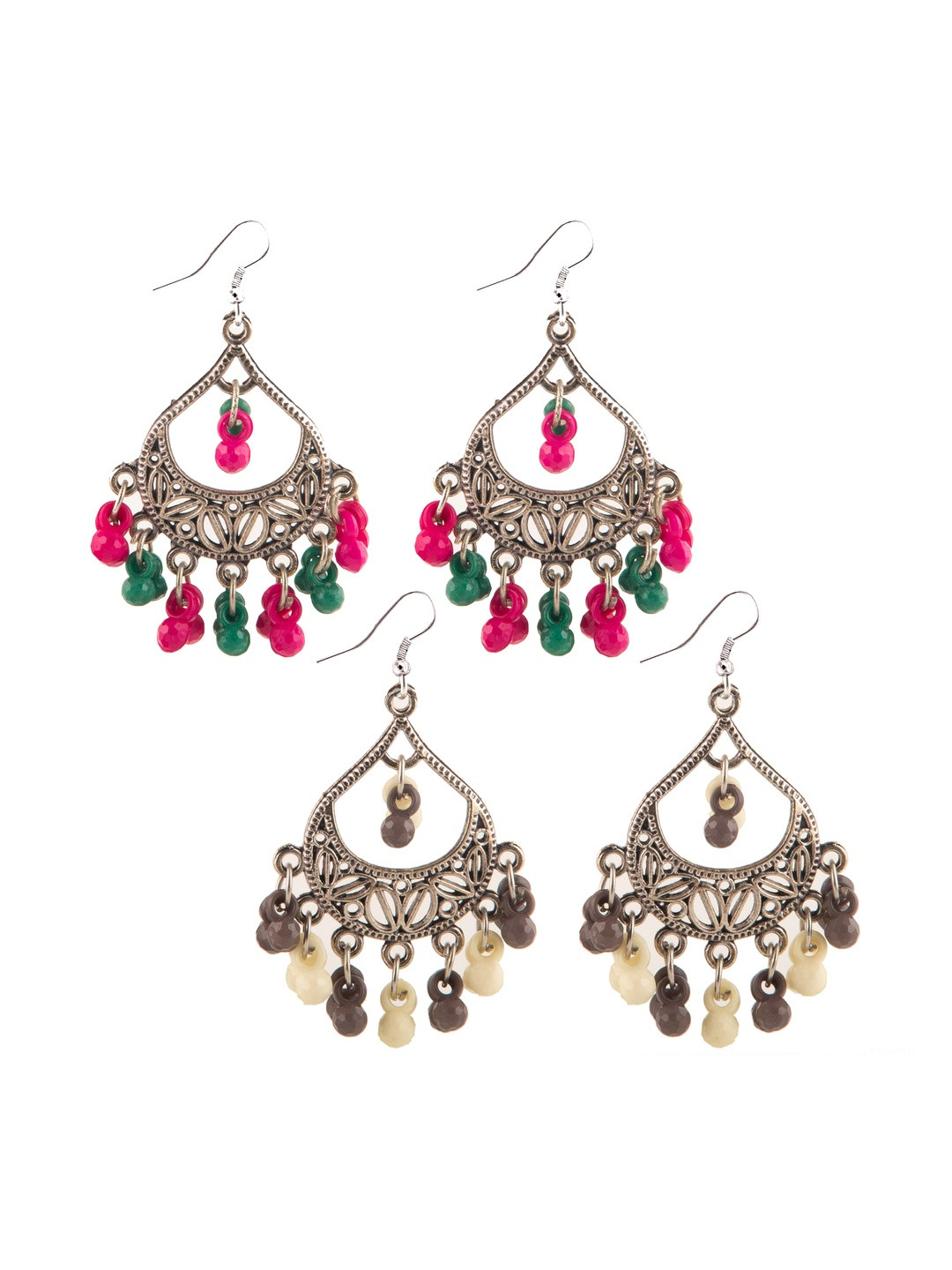 Creative Frogs Women Set Of 2 Oval Drop Oxidised Earrings