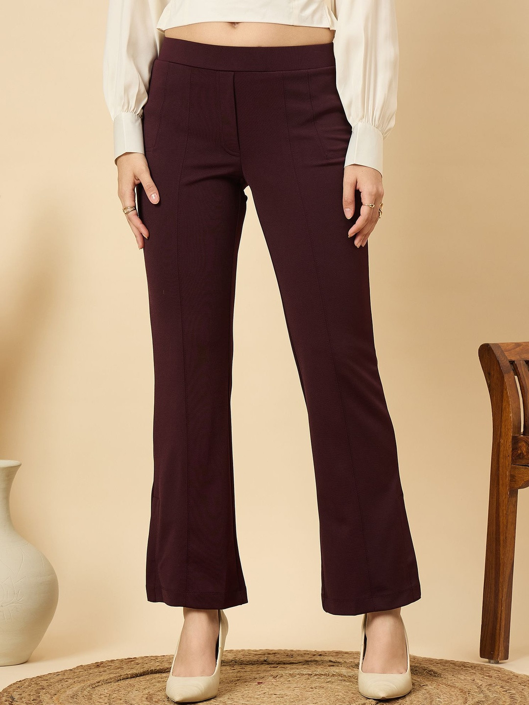 LE BOURGEOIS Women Tailored Bootcut Casual Trousers