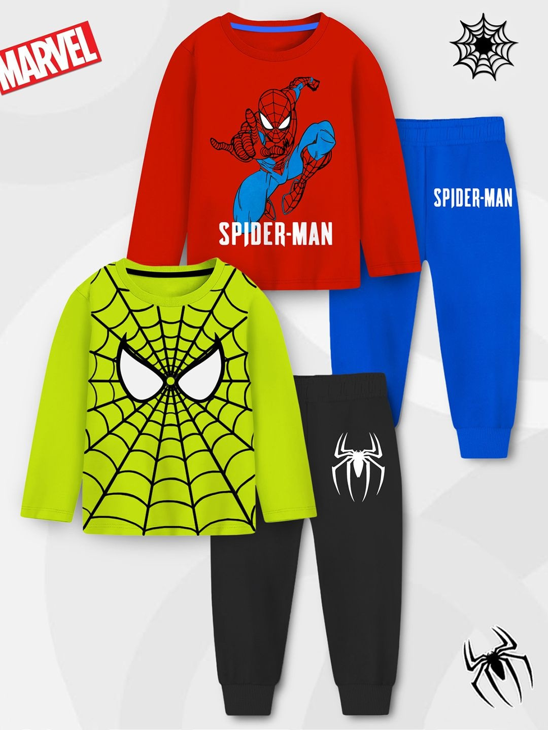YK Marvel Pack Of 2 Boys Cartoon Characters Printed Round Neck T-shirt With Pyjamas