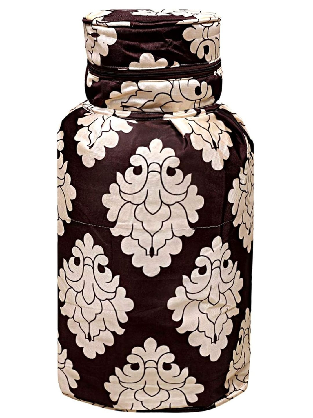 Kuber Industries Brown & Off White Floral Printed LPG Gas Cylinder Cover