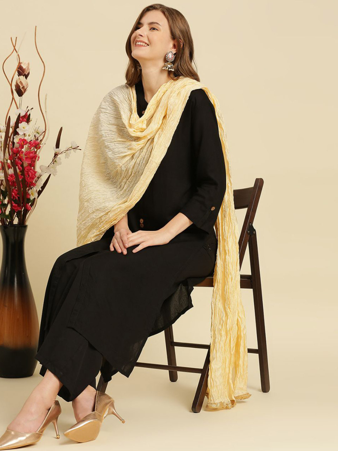 Dupatta Bazaar Taping Border Crushed Silk Dupatta