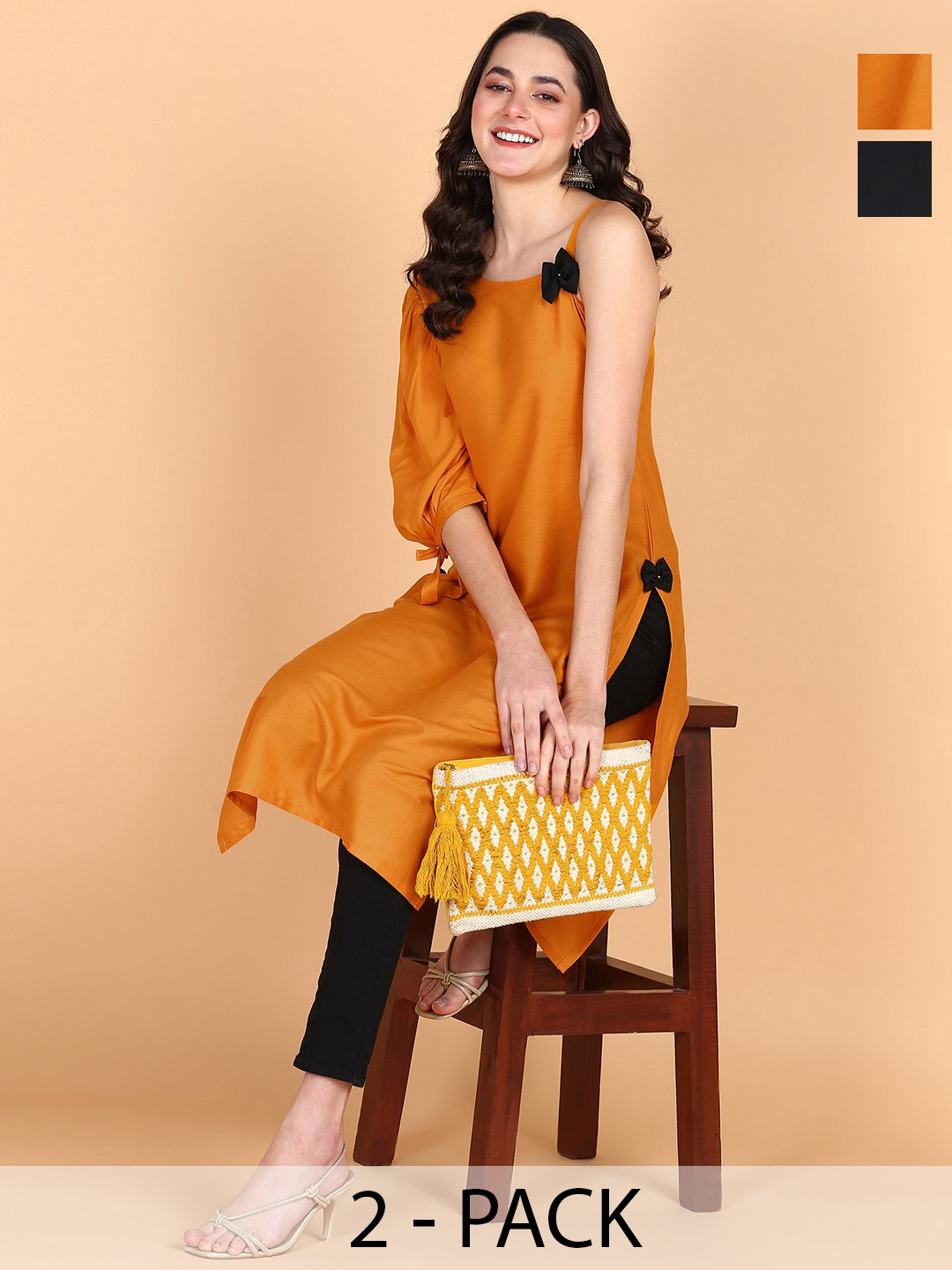 Aiza Collection Selection Of 2 One Shoulder Straight Kurtas