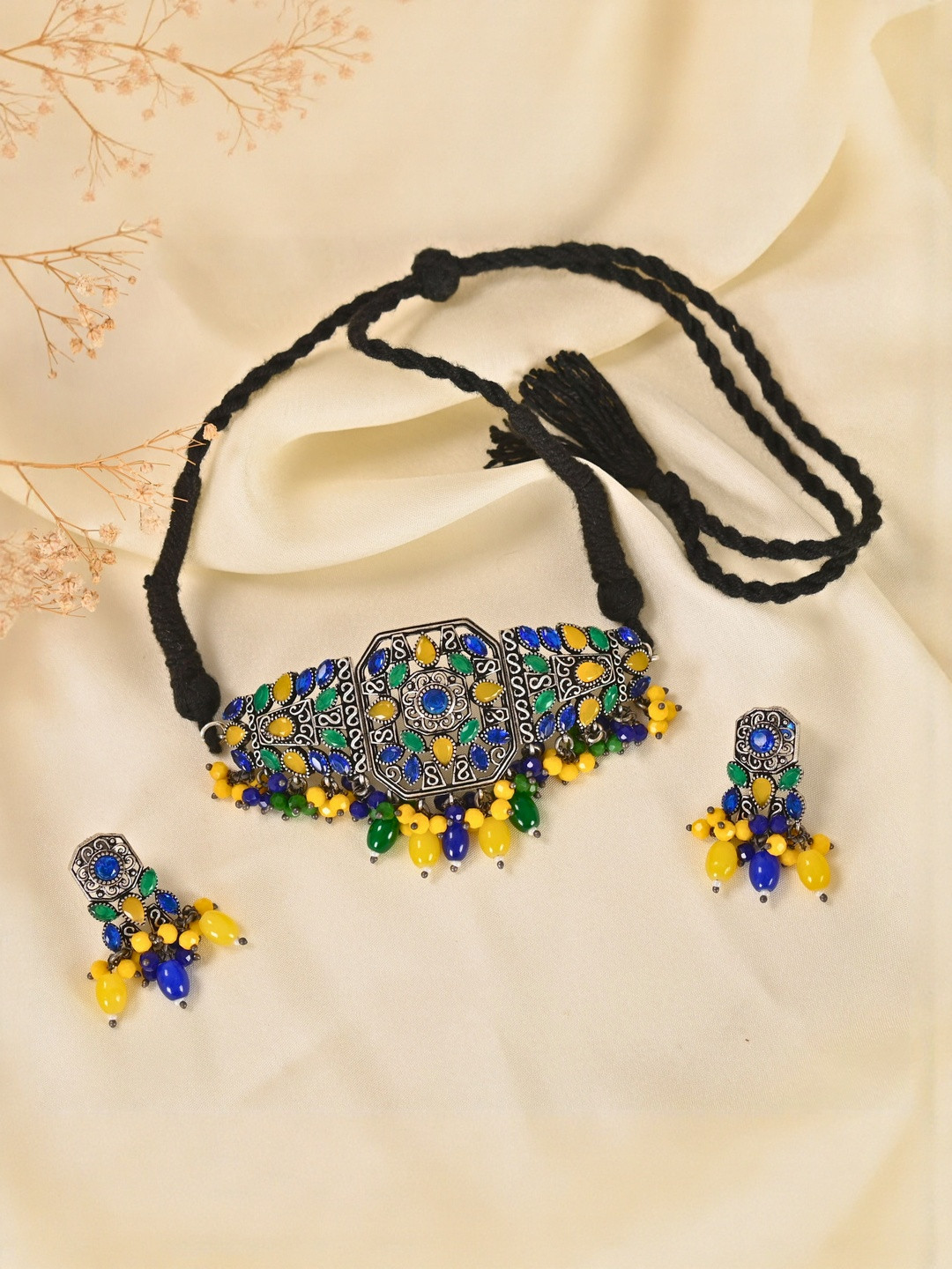 Tanusha Multicolor Silver-Plated Ethnic Jewellery Set