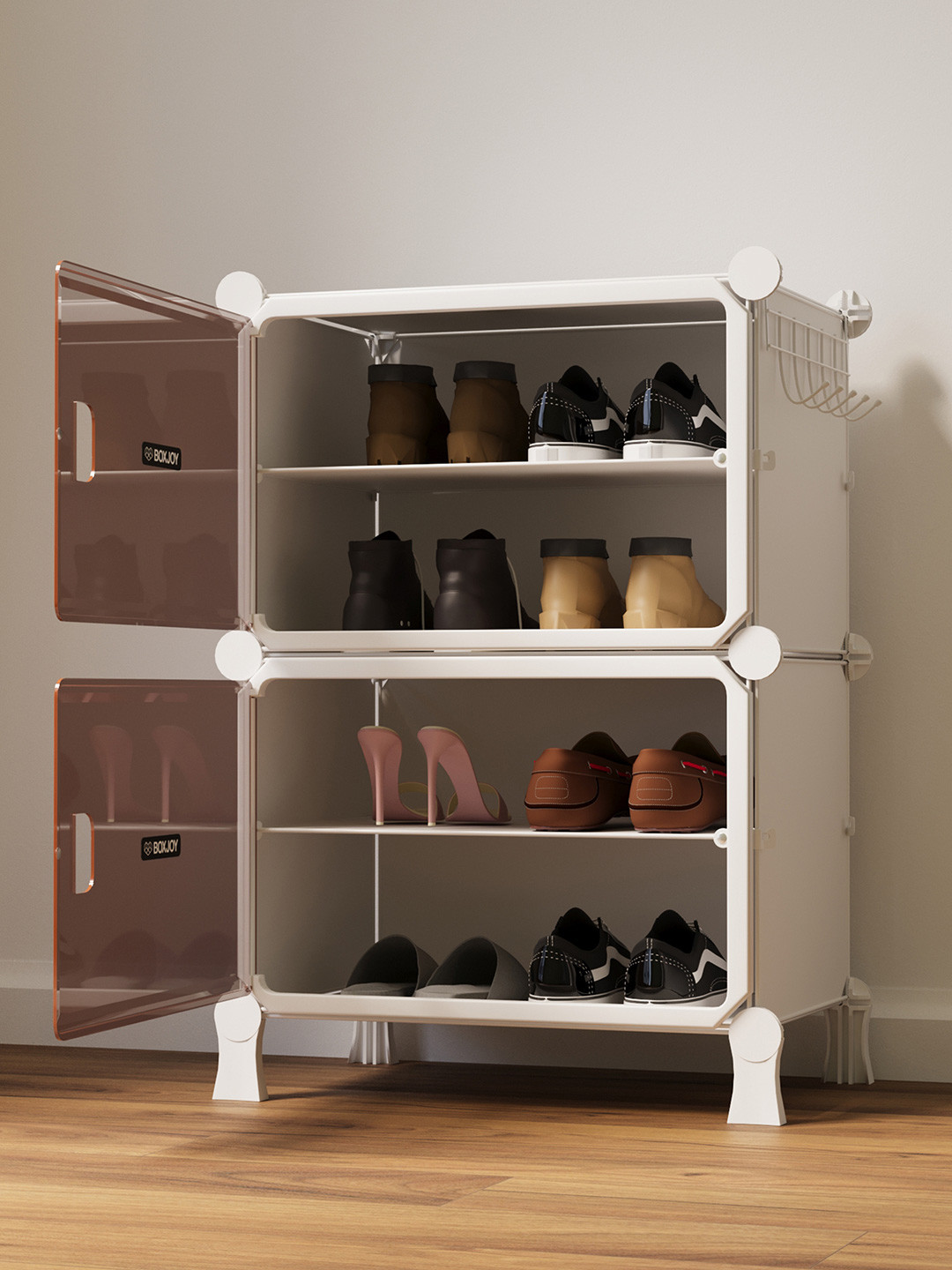 BOXJOY White & Brown 2-Tier Rectangle Shoe Rack