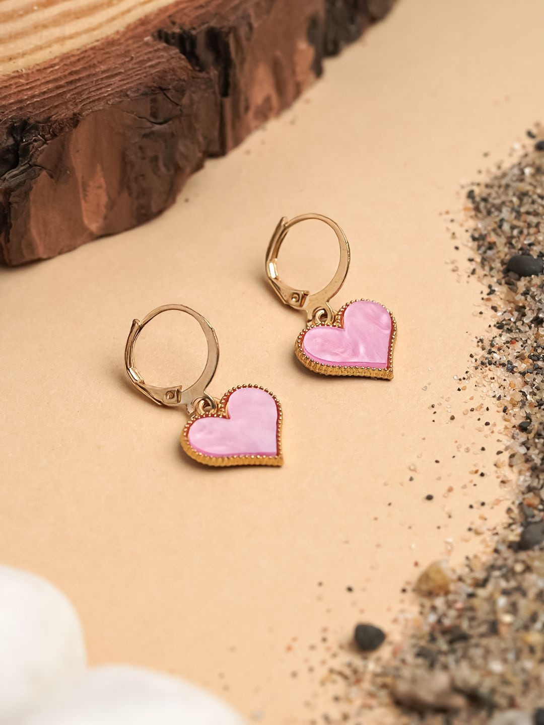 DressBerry Pink Enamel Heart Shaped Drop Earrings