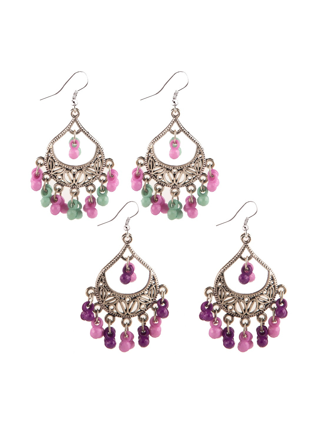 Creative Frogs Women Set of 2 Geometric Drop Silver-Plated Charming Ethnic Earrings