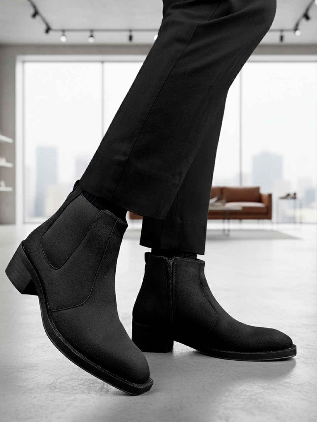 Bxxy Men Square Toe Slip-On Block Heel Chelsea Boots