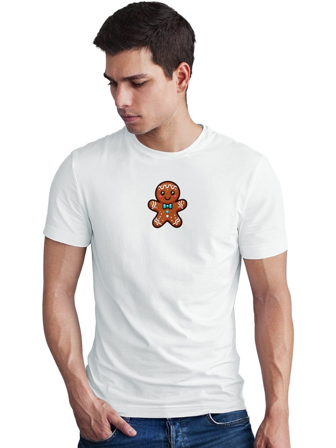 Seekbuylove Men Cute Gingerbread Printed Bio Finish Regular Fit T-shirt