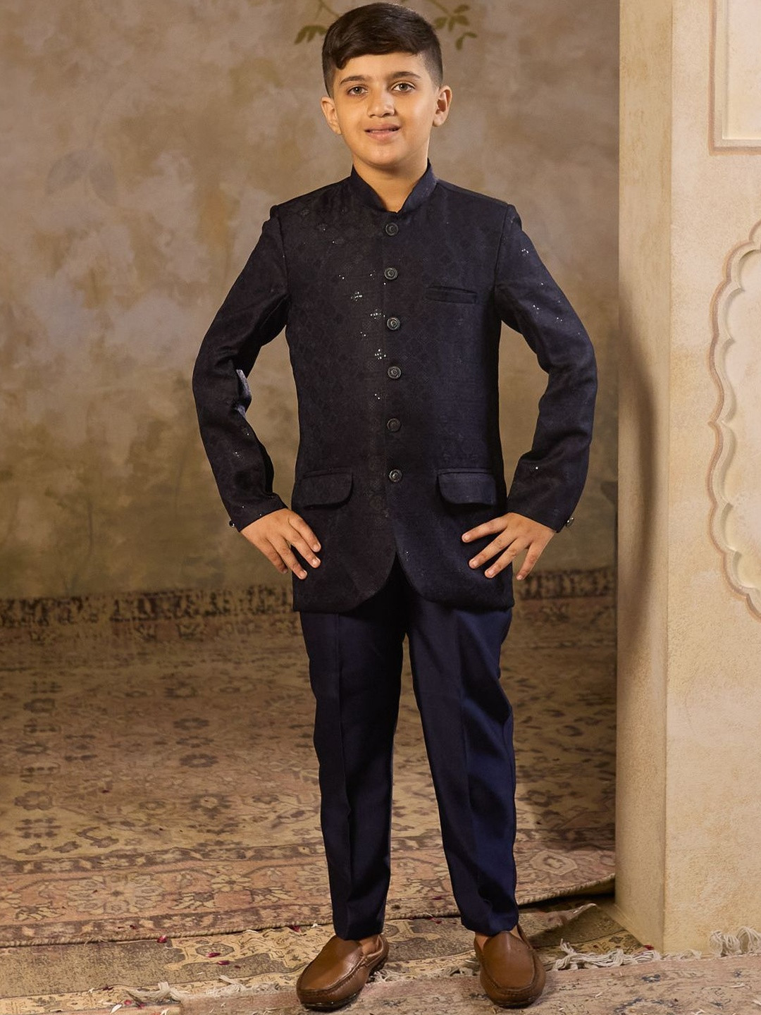 Aj DEZInES Boys Embroidered Full Sleeves Sequins Sherwani Set