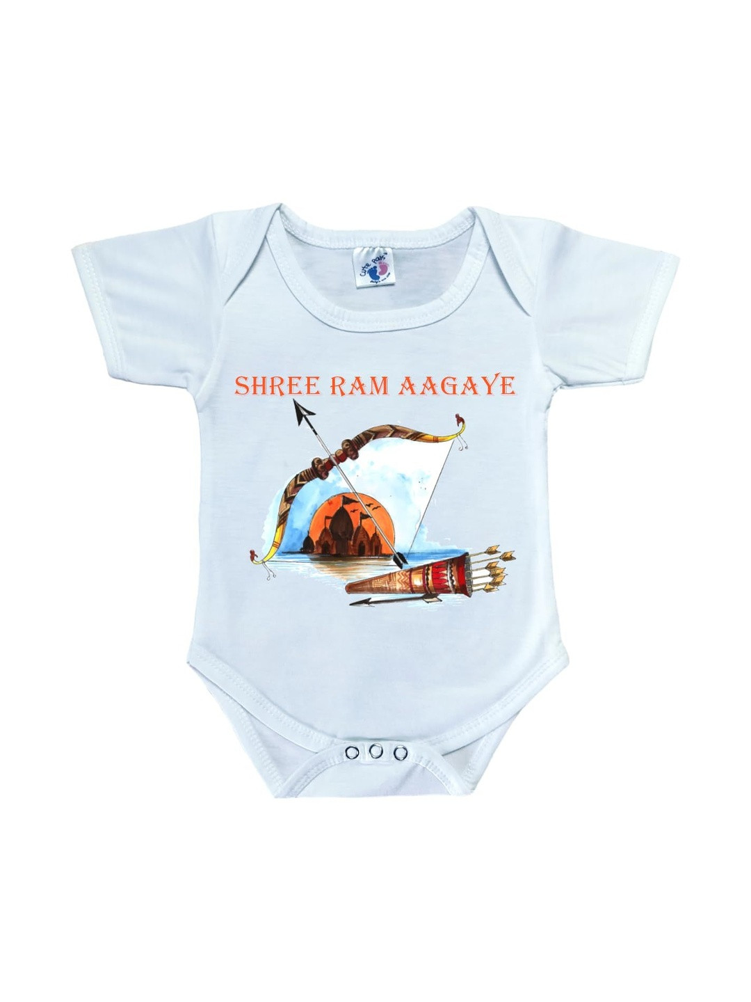 Cute Pals Infants Shree Ram Aagaye Printed Envelope Neck Cotton Bodysuit