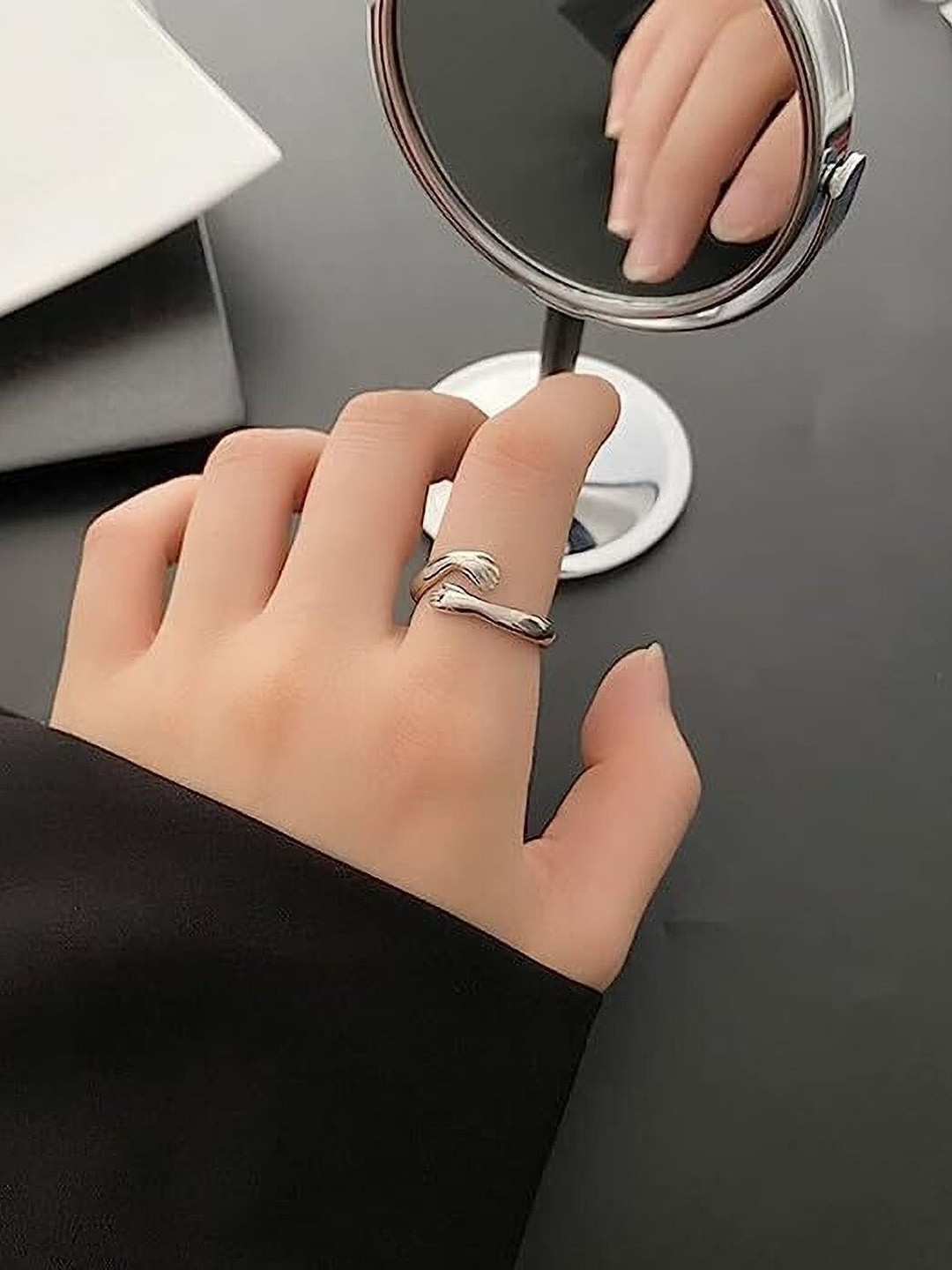 J.S ENTERPRISES Unisex Stainless Steel Minimalist  Hug Design Finger Ring