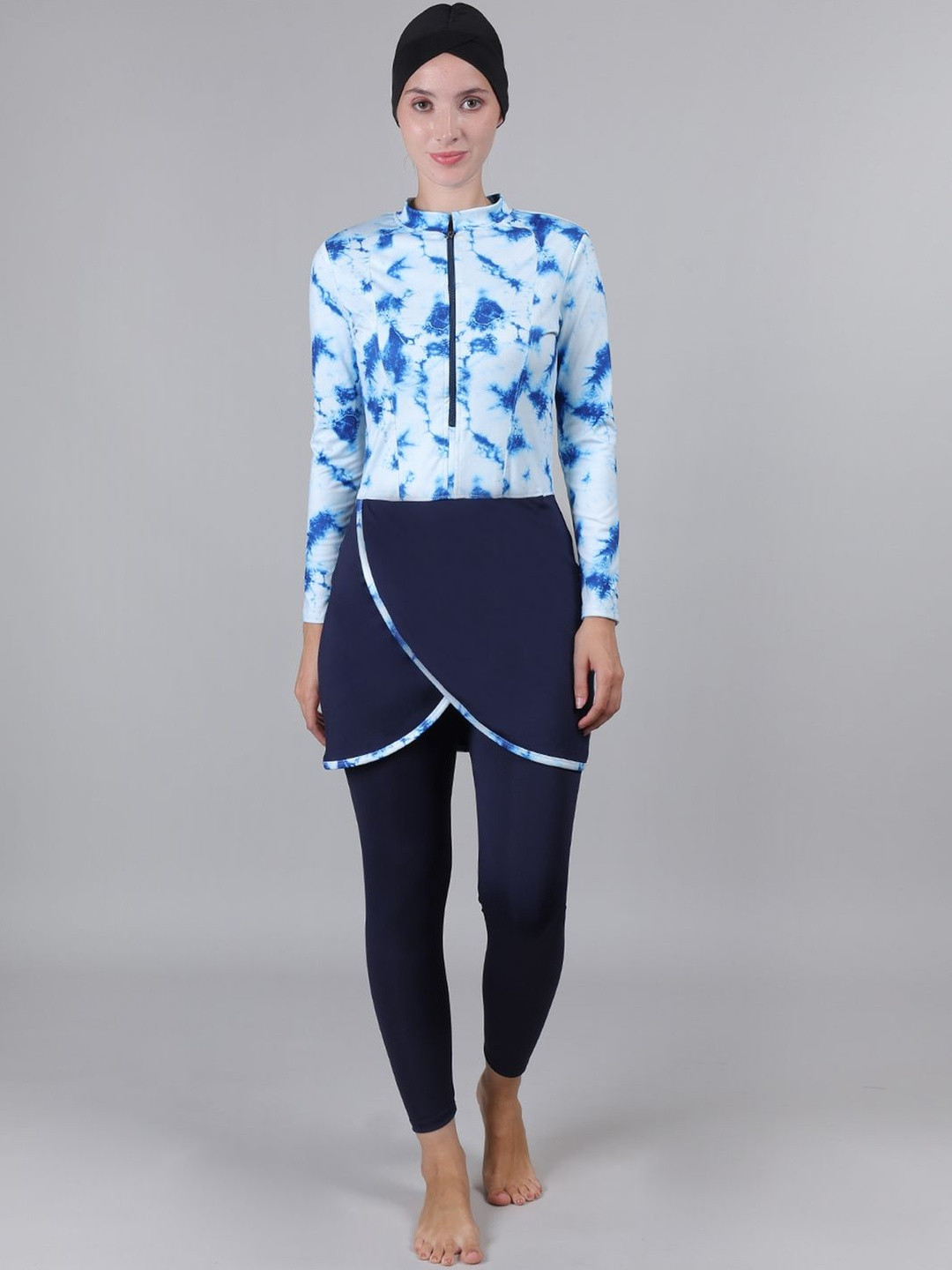 MEGASKA Printed 3 Piece Round Neck Burkini Swim Set