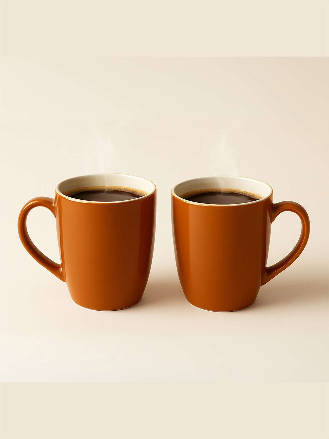 CLAY CRAFT Pacha Brown & Cream Colored 2 Pieces Ceramic Matte Mugs 350ml