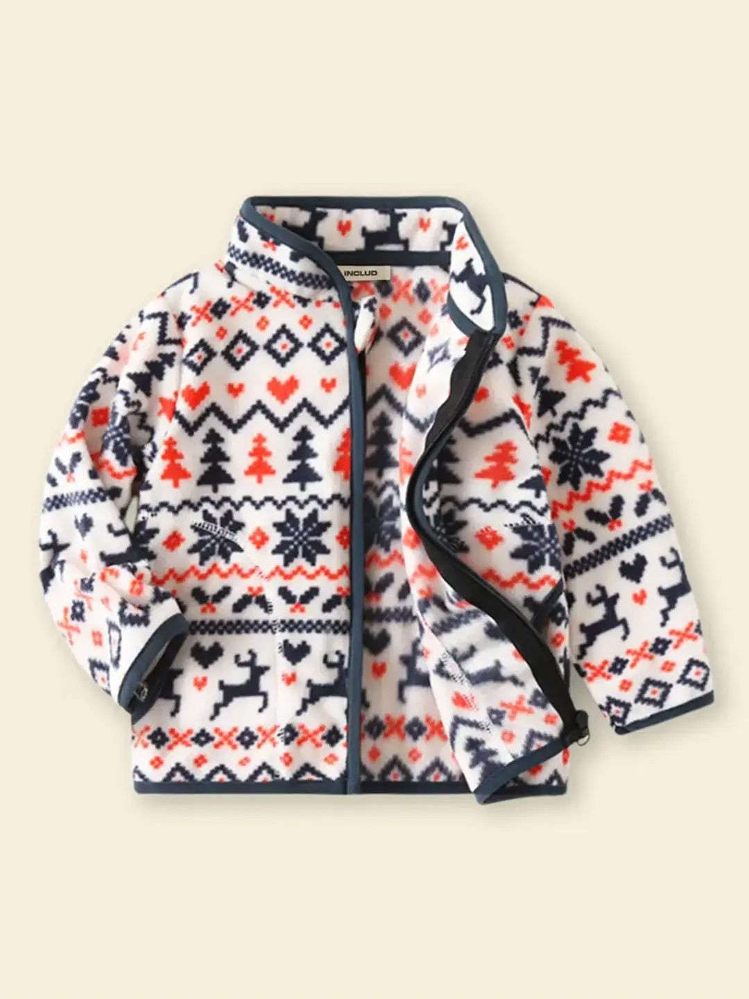 INCLUD Boys Polar Fleece With Self Design Christmas Themed Patterns Zipper Jacket