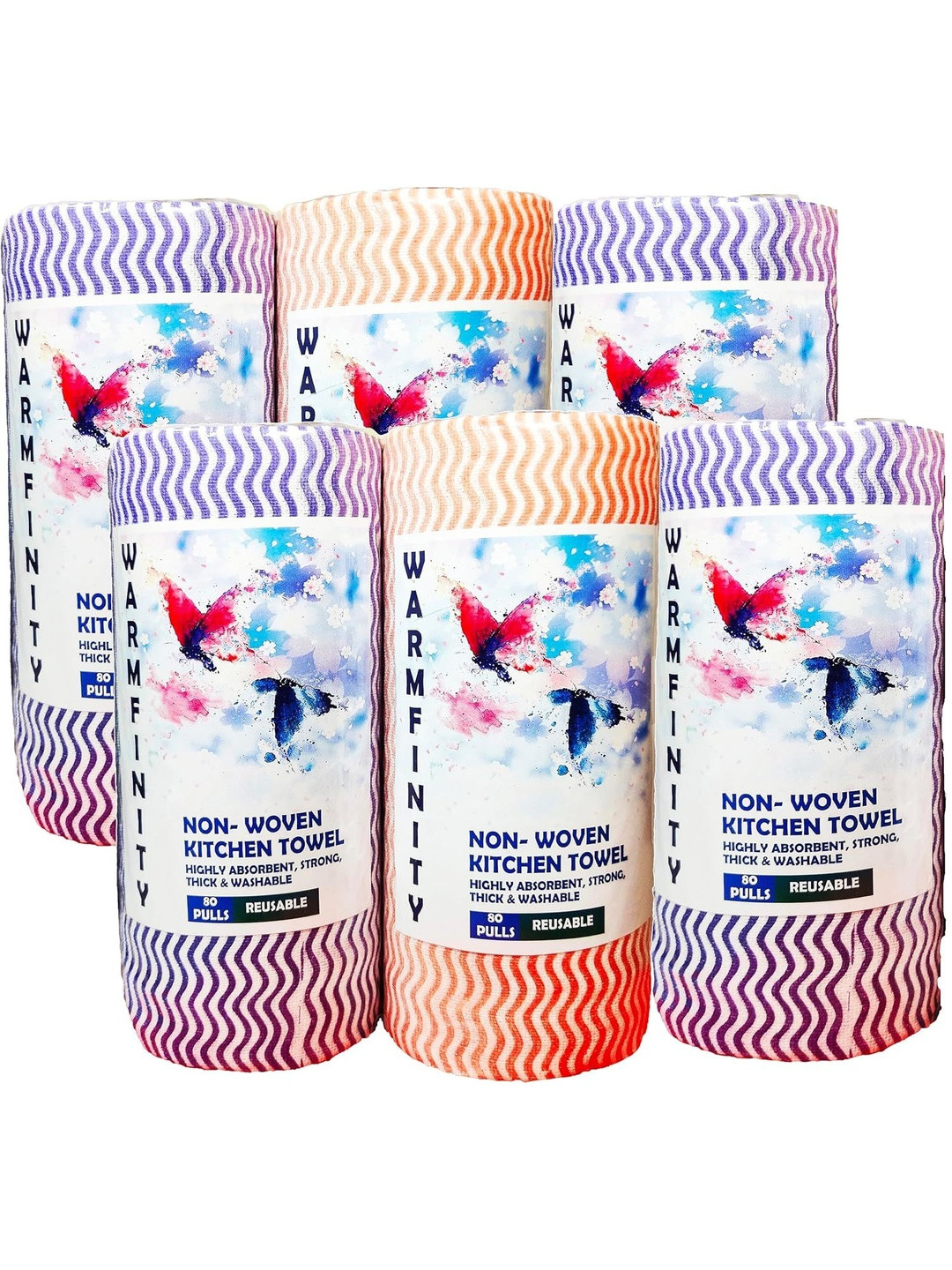 Warmfinity 6 Pieces Blue & Orange Printed Reusable & Quick-Dry Kitchen Towels