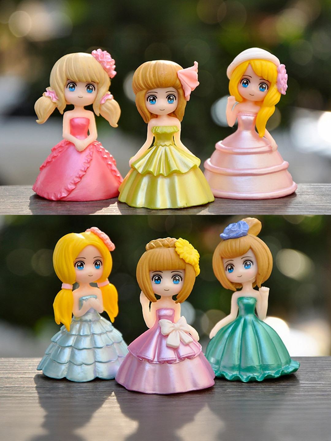 DEALSEVEN FASHION Pack of 6 Princess Dress Girl Mini Figurine Miniature Decorations