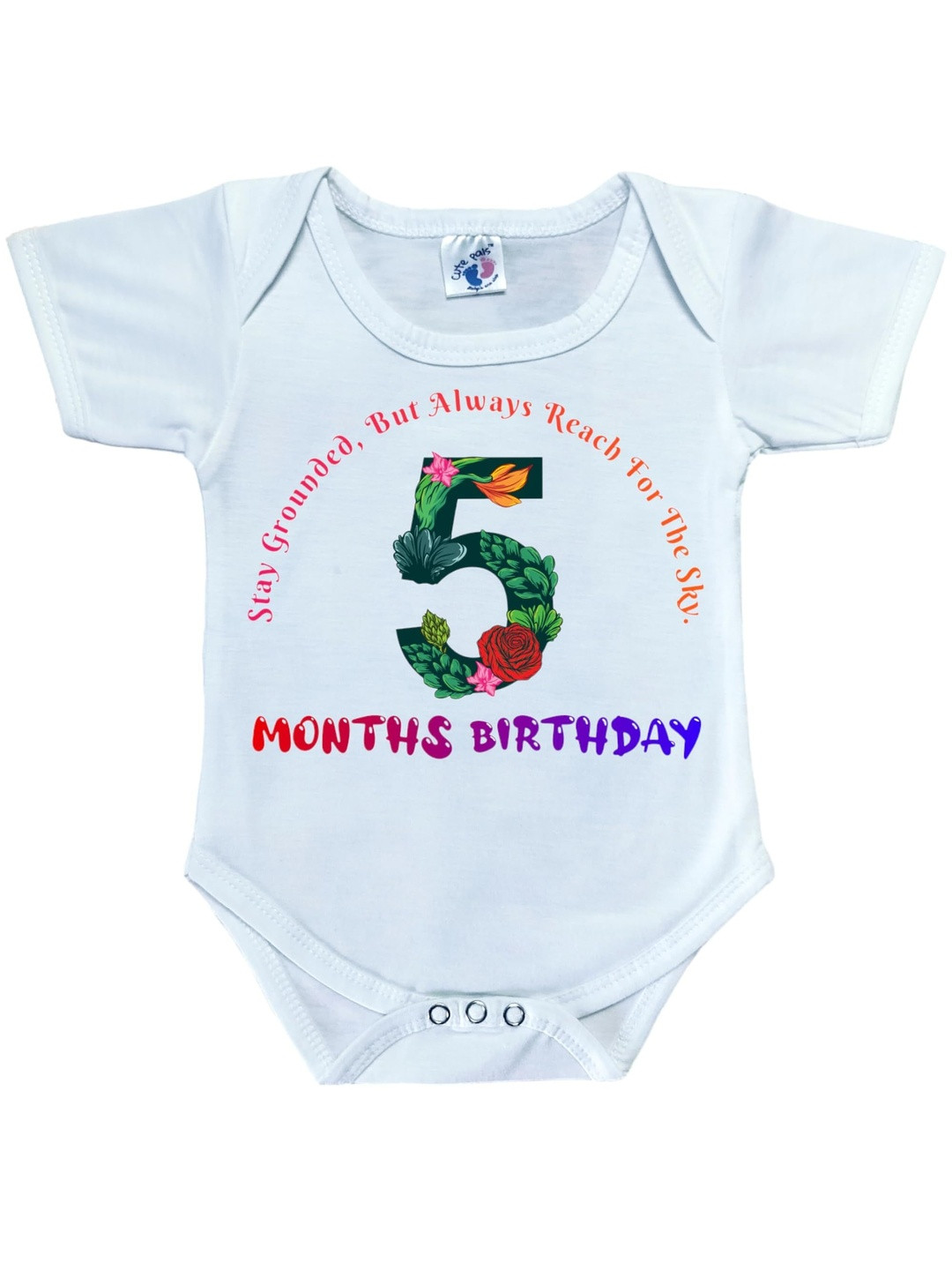 Cute Pals Infants Monthly Milestone Five Months Birthday Printed Cotton Bodysuit