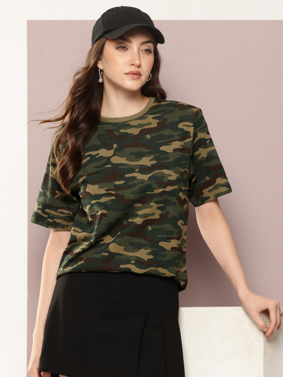 DILLINGER Womens Oversized Camouflage Printed T-shirts