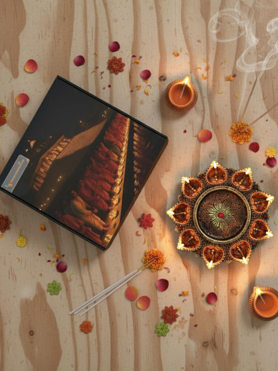 The handicraftian Bronze-Coloured & Yellow Textured Pooja Diya Plate