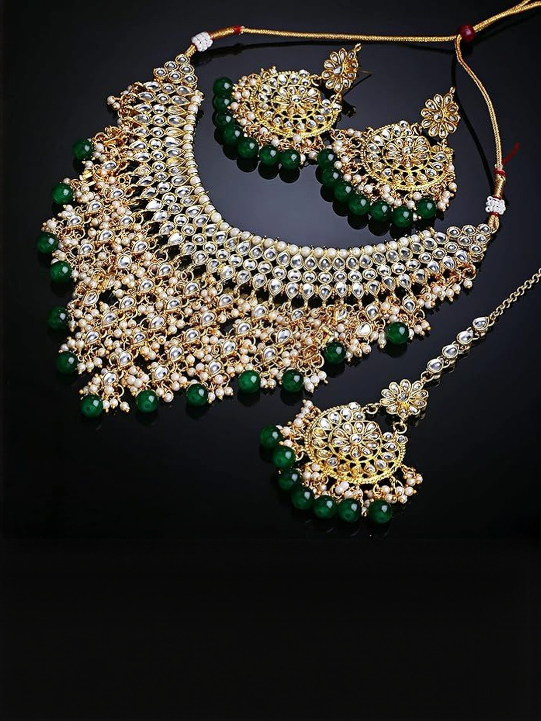 BJ JEWEL0 Gold-Plated Stones Studded & Beaded Jewellery Set