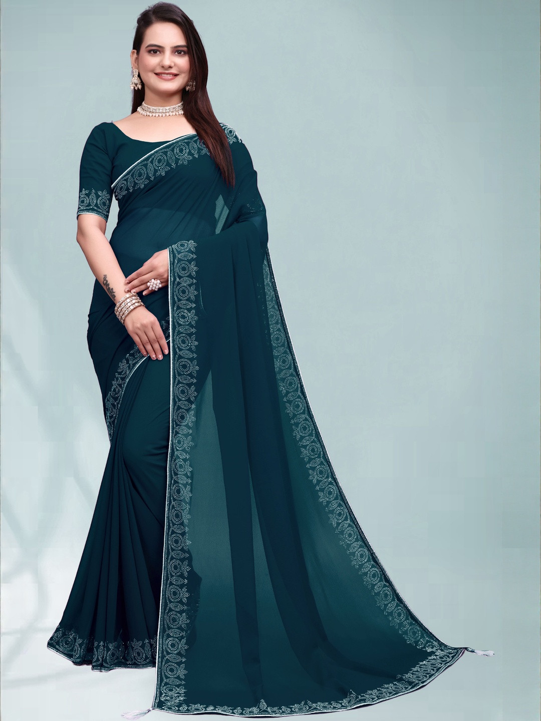 MEAVEN FEB Ethnic Pure Georgette Graceful Saree with Designer Diamond Work Saree