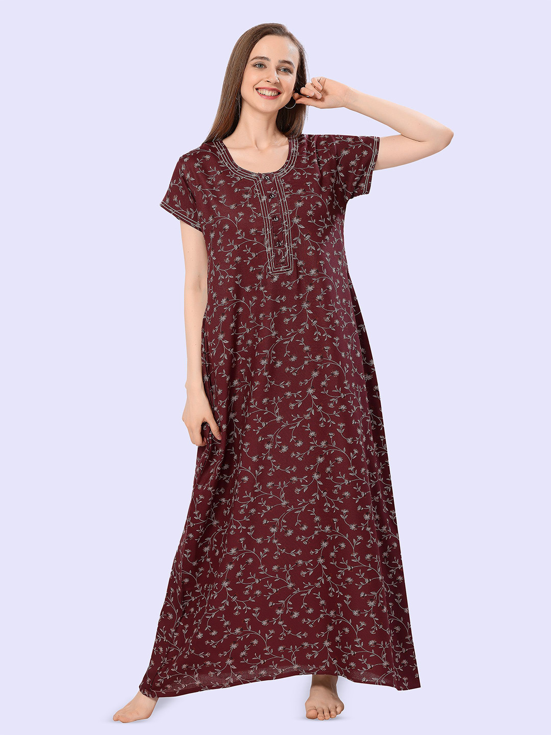 Cloud Soft Floral Printed Cotton Maxi Nightdress