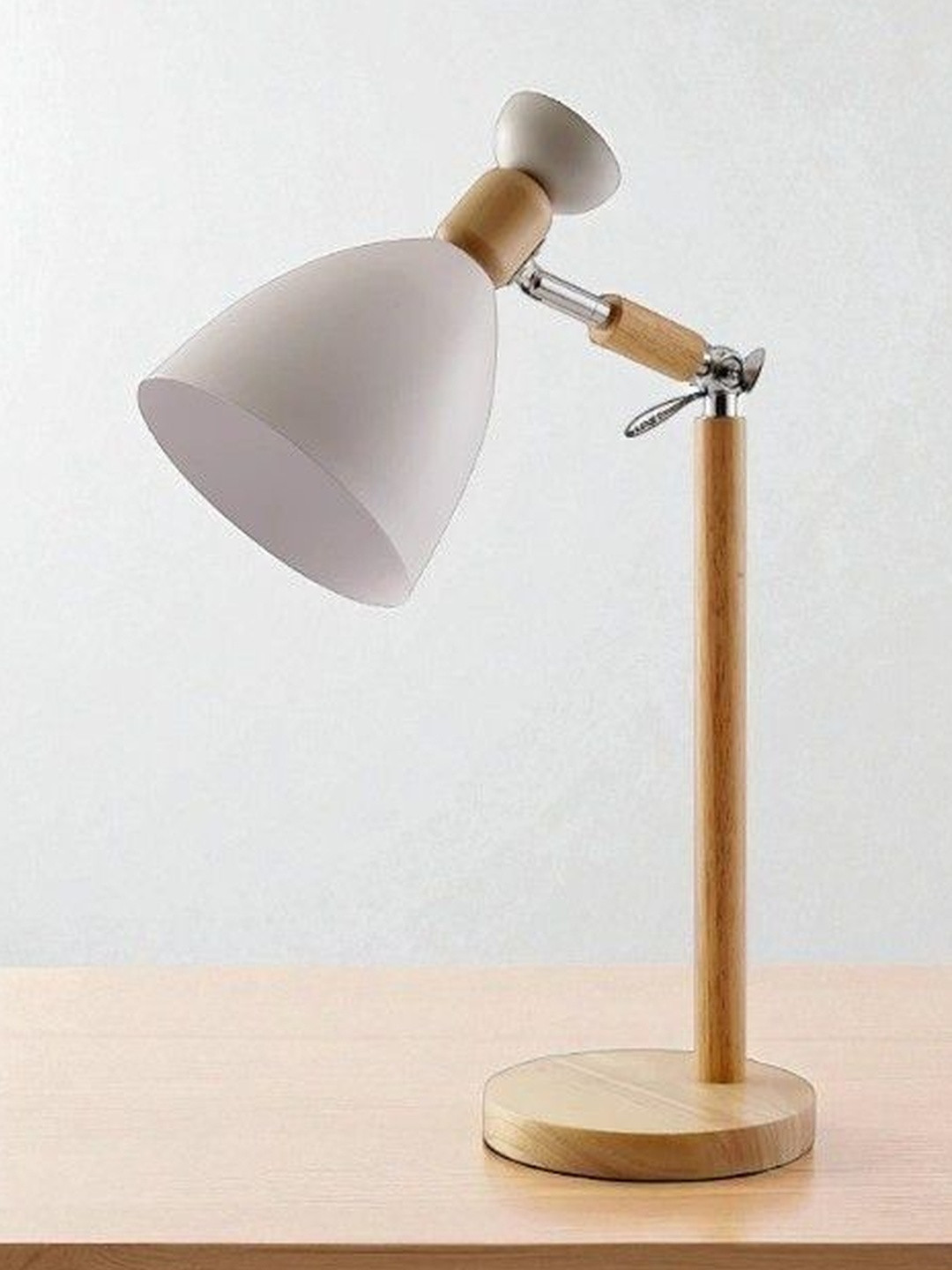 AARVI DECOR STUDIO White Wood Semi-Sphere Table Lamp