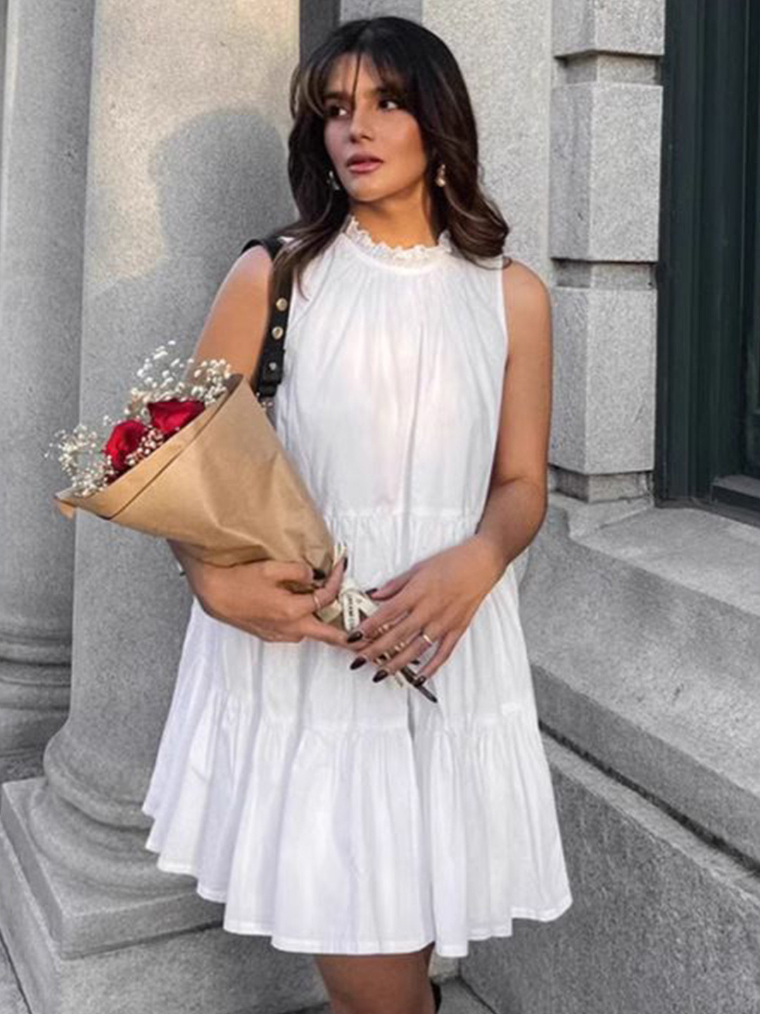 bebe High Neck Fit and Flare Dress