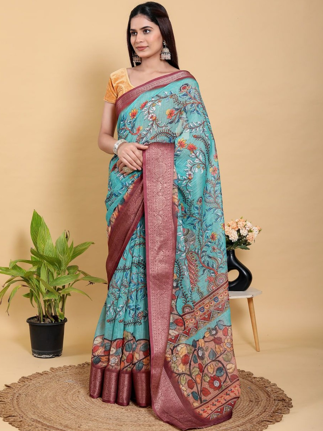 GAYATRI PATEL Floral Digital Printed Jacquard Patta Woven Design Border Saree